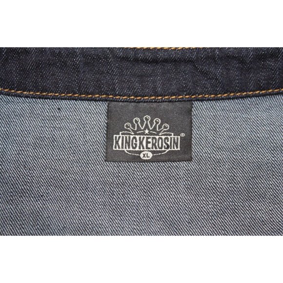 KING KEROSIN Jean Jacket American Biker Kerosene Dark Denim Skull Embroidered XL - Picture 6 of 8